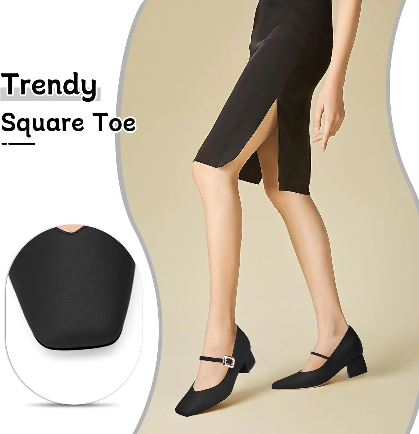 Pumps for Women with Chunky Heels and Closed Toe Elegant Mary Jane Shoes Comfortable Low Wedge for Work Trendy Business Pumps for Office/Prom