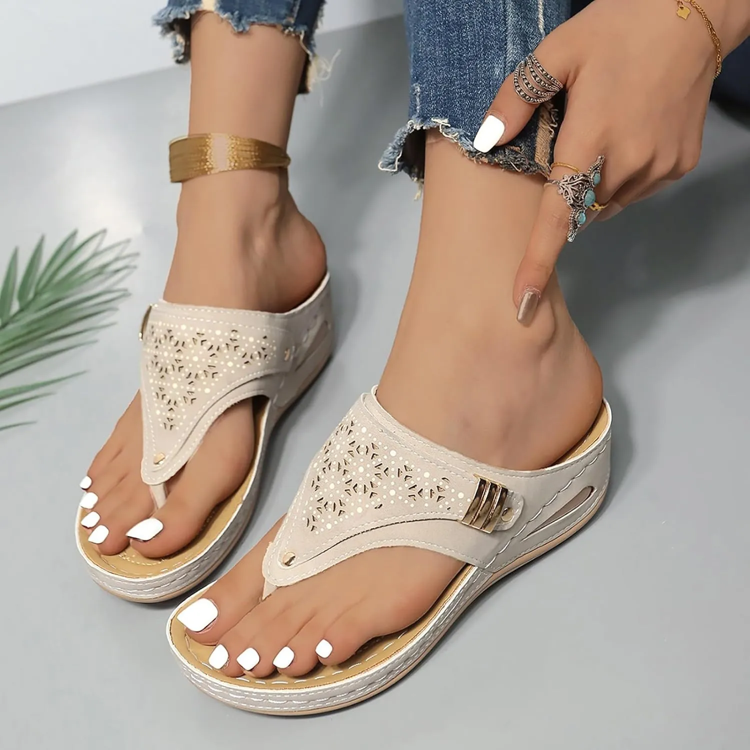 Sandals for Women 2025 Wedge Comfortable Orthopedic Sandal Womens Dressy Summer Flip Flops Casual Walking Wedges