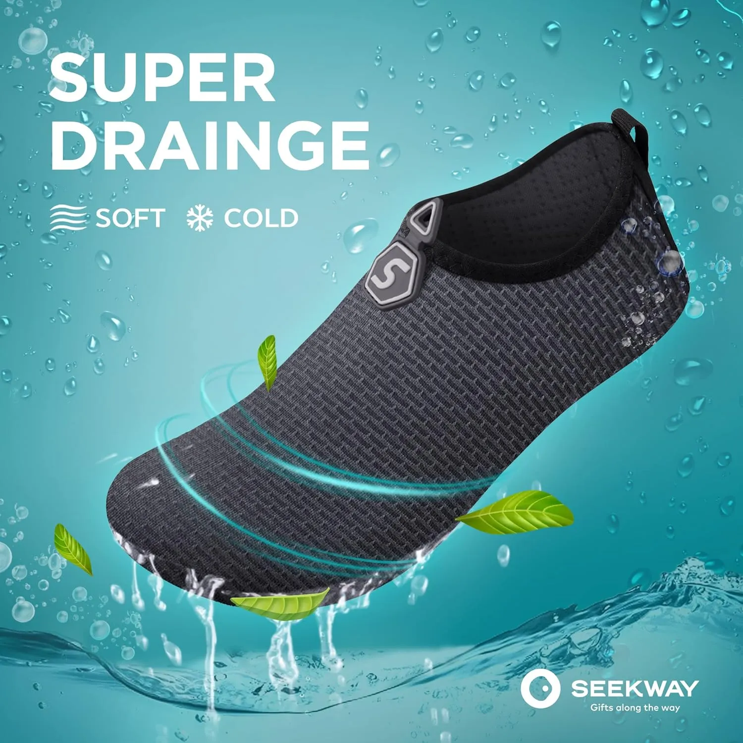 SEEKWAY Water Shoes Quick-Dry Aqua Socks Barefoot Slip-on for Beach Pool Swim River Yoga Lake Surf Women Men Black SK001