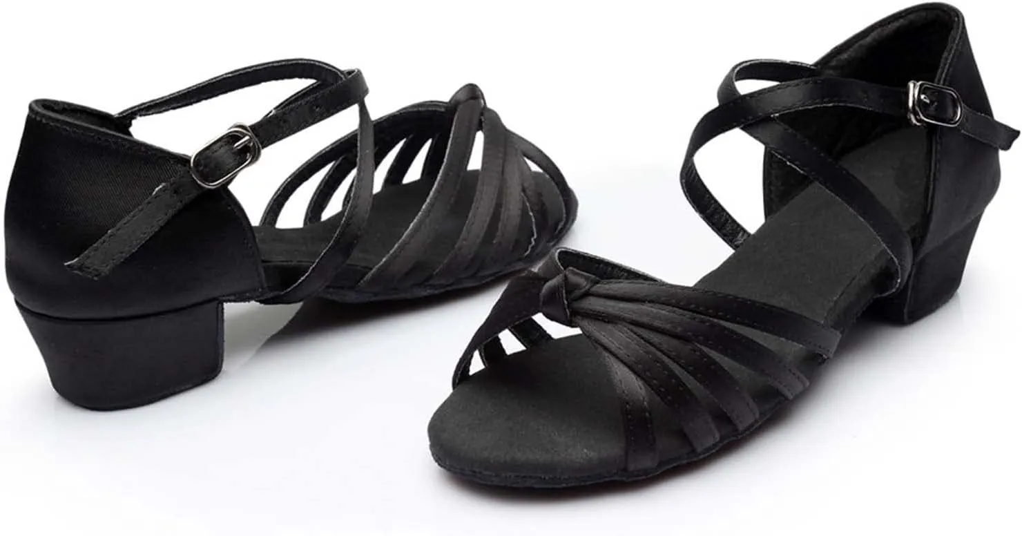 Summer Women Low Heel Sandals Satin Latin Dance Shoes Fashion Cross Straps Open Toe Ballroom Performance Dancing Wedding Shoes
