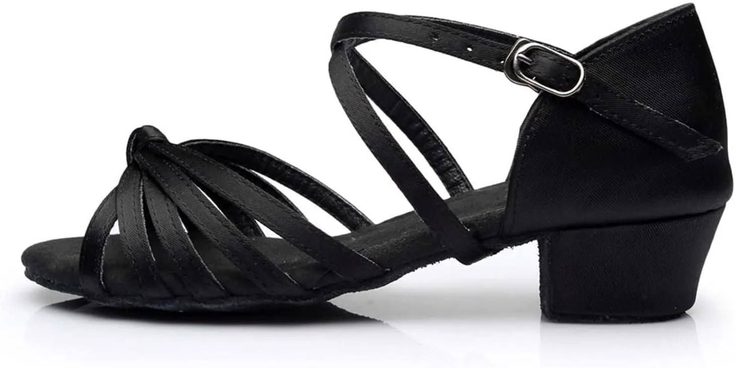 Summer Women Low Heel Sandals Satin Latin Dance Shoes Fashion Cross Straps Open Toe Ballroom Performance Dancing Wedding Shoes