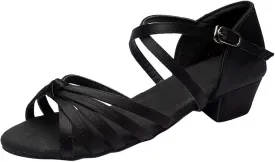 Summer Women Low Heel Sandals Satin Latin Dance Shoes Fashion Cross Straps Open Toe Ballroom Performance Dancing Wedding Shoes