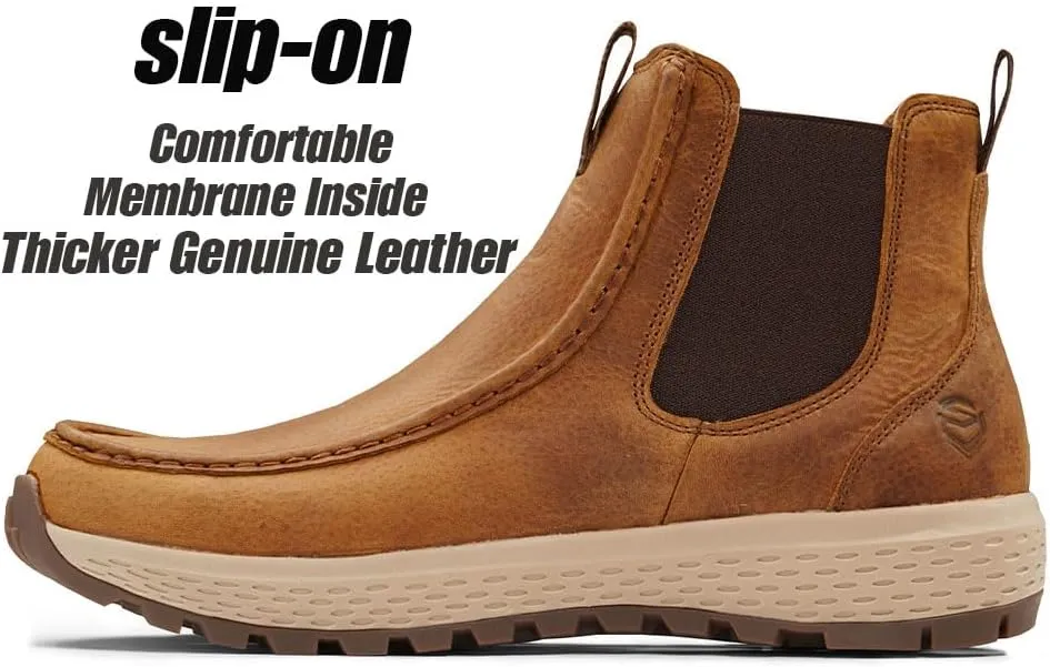 SUREWAY Men's Chelsea Boots - Lightweight Slip-On Work Boots with Moc Toe Design,Casual Leather Boots Slip-Resistant Rubber Outsole,Chukka boots for All-Weather Comfort (Office,Casual,Dress)