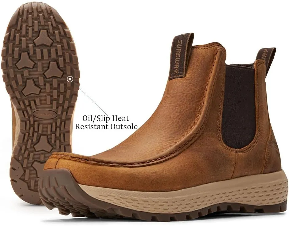 SUREWAY Men's Chelsea Boots - Lightweight Slip-On Work Boots with Moc Toe Design,Casual Leather Boots Slip-Resistant Rubber Outsole,Chukka boots for All-Weather Comfort (Office,Casual,Dress)