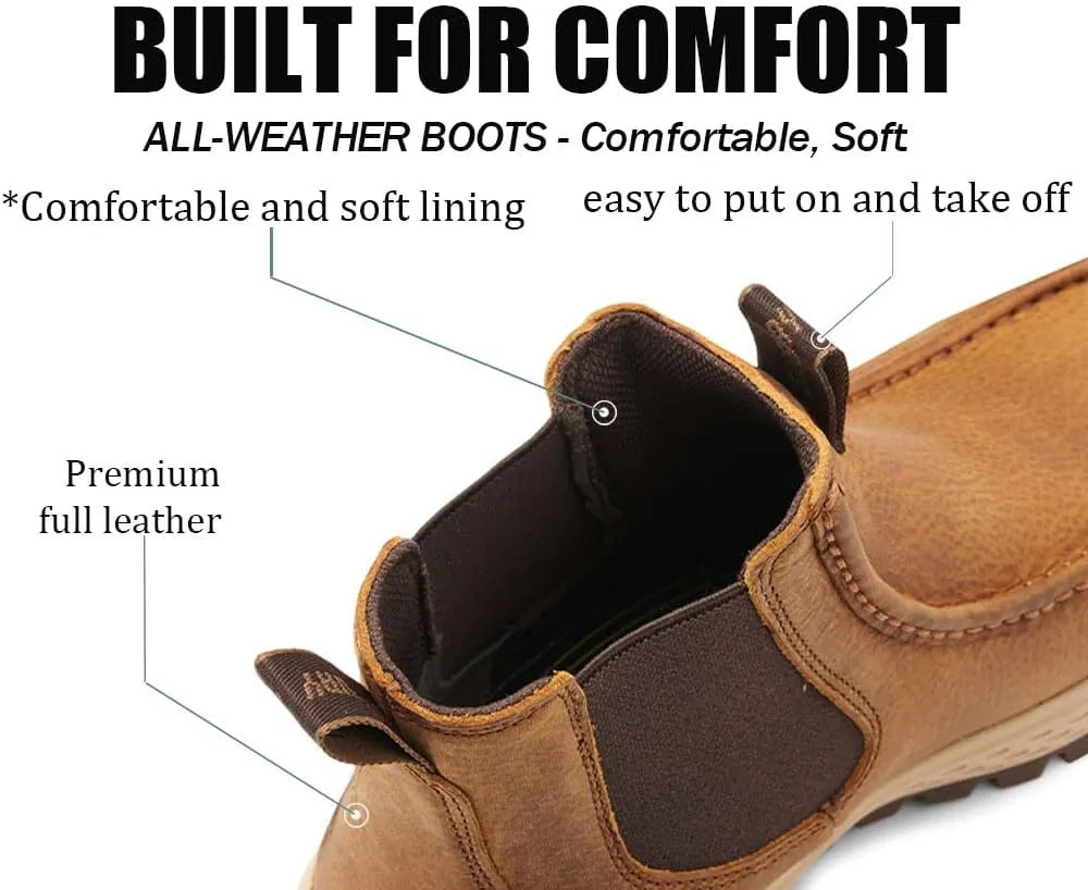 SUREWAY Men's Chelsea Boots - Lightweight Slip-On Work Boots with Moc Toe Design,Casual Leather Boots Slip-Resistant Rubber Outsole,Chukka boots for All-Weather Comfort (Office,Casual,Dress)