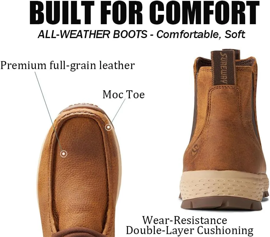 SUREWAY Men's Chelsea Boots - Lightweight Slip-On Work Boots with Moc Toe Design,Casual Leather Boots Slip-Resistant Rubber Outsole,Chukka boots for All-Weather Comfort (Office,Casual,Dress)