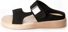 TOCONFFON Women's Flat Slides Sandals Comfort Adjustable Double Strap Slip on Soft Leather Slippers