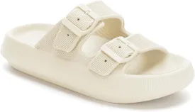 WHITIN Slides for Women Men Double Buckle Adjustable Thick Sole Pillow Slippers Bathroom Sandals