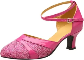 Women's Ballroom Tango Latin Dancing Shoes Sequins Shoes Social Dance Shoe Chunky Low Heel