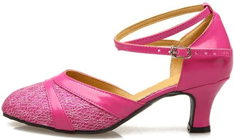 Women's Ballroom Tango Latin Dancing Shoes Sequins Shoes Social Dance Shoe Chunky Low Heel