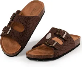 Women's Comfy Arch Support Cork Footbed Adjustable Knitting Straps Indoor and Outdoor Slides Sandals