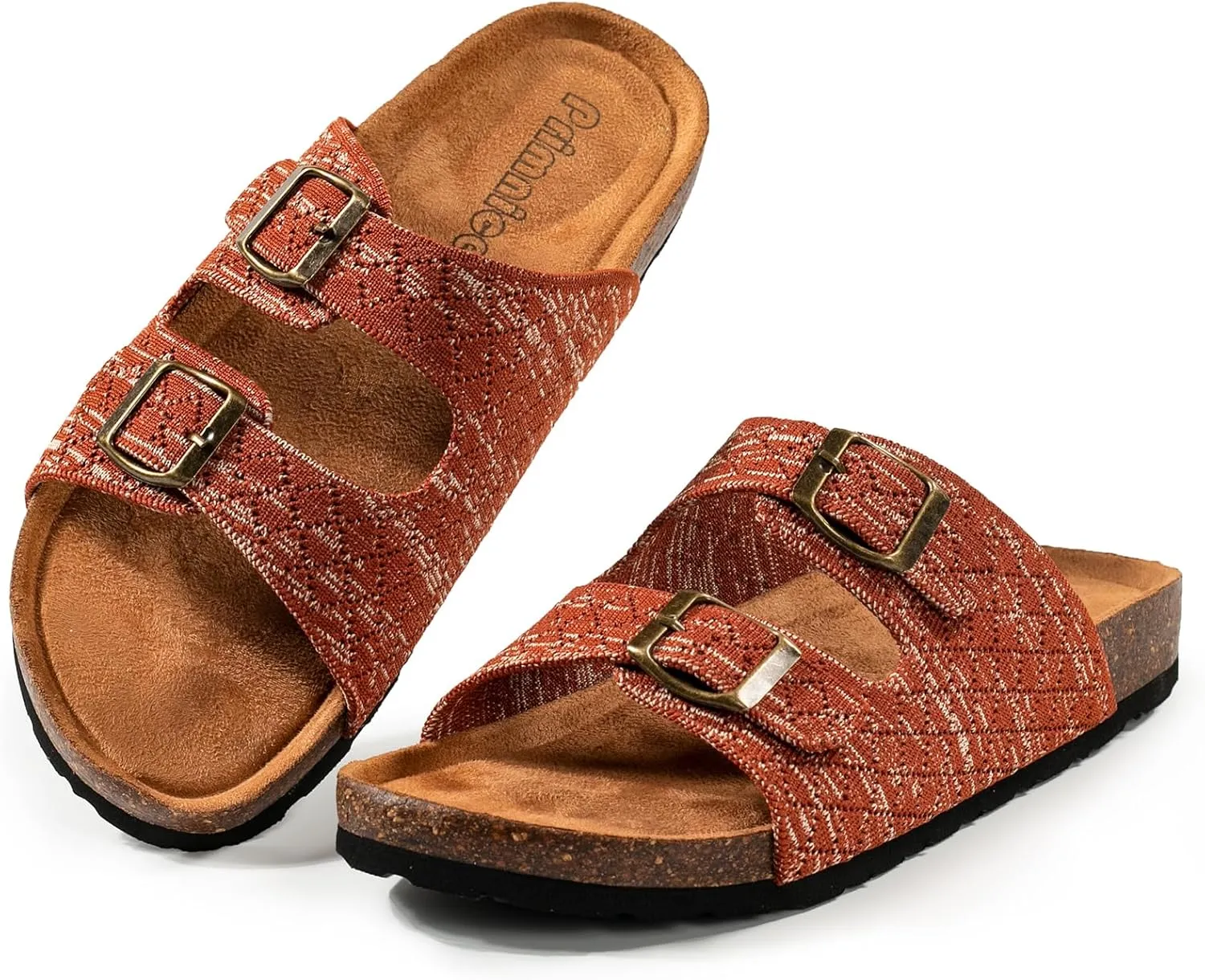 Women's Comfy Arch Support Cork Footbed Adjustable Knitting Straps Indoor and Outdoor Slides Sandals