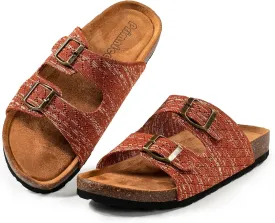 Women's Comfy Arch Support Cork Footbed Adjustable Knitting Straps Indoor and Outdoor Slides Sandals