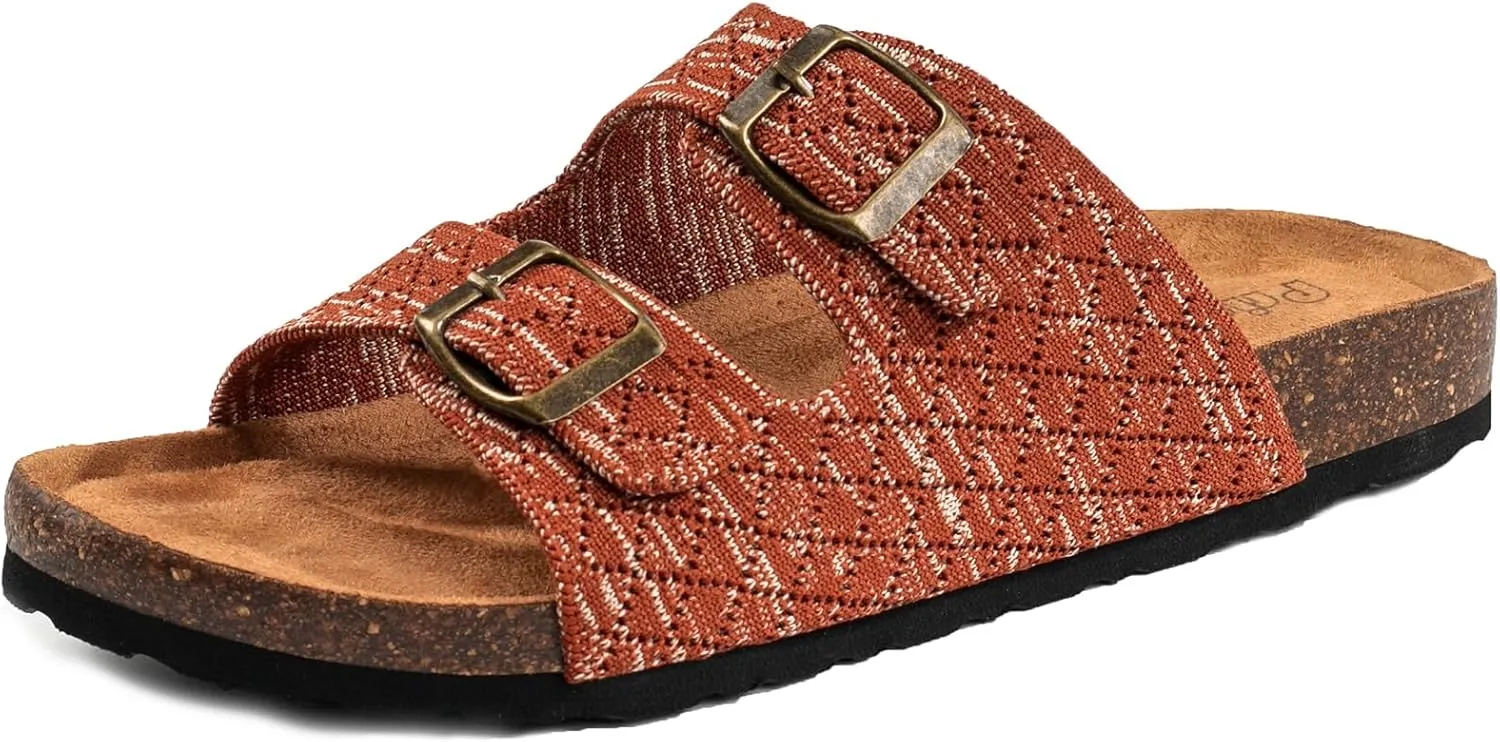 Women's Comfy Arch Support Cork Footbed Adjustable Knitting Straps Indoor and Outdoor Slides Sandals