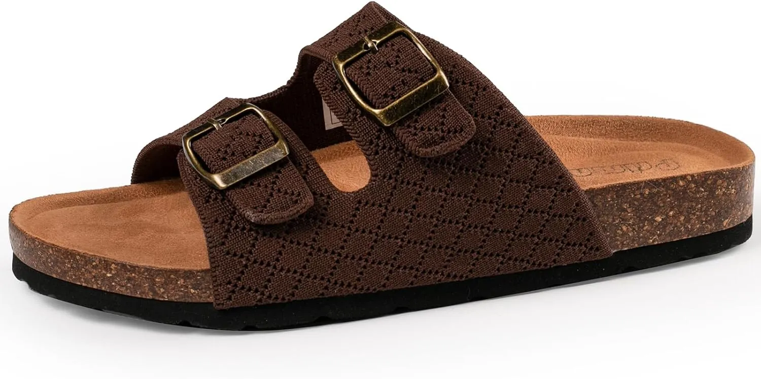 Women's Comfy Arch Support Cork Footbed Adjustable Knitting Straps Indoor and Outdoor Slides Sandals