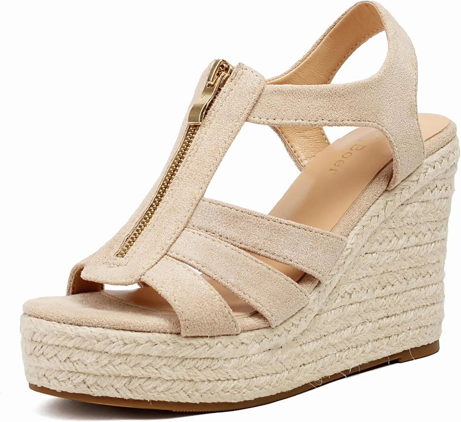 Womens Front Zipper Espadrille Wedge Sandals Dressy, High Heel Platform Sandals Open Toe Slingback, Comfy Sexy Summer Wedges Sandals