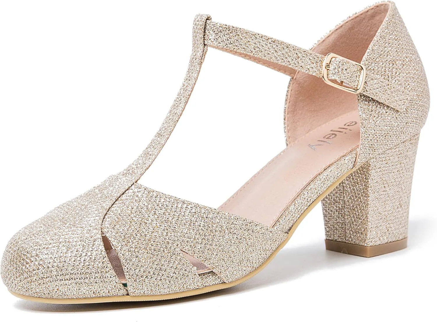Womens T Strap Mary Jane Shoes Chunky Block Heel Cut Out Ankle Strap Buckle Dress Dance Pumps