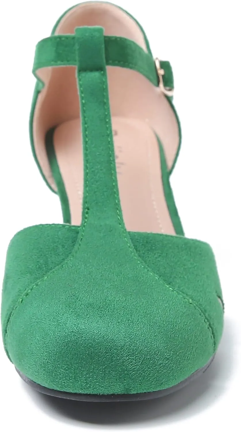 Womens T Strap Mary Jane Shoes Chunky Block Heel Cut Out Ankle Strap Buckle Dress Dance Pumps