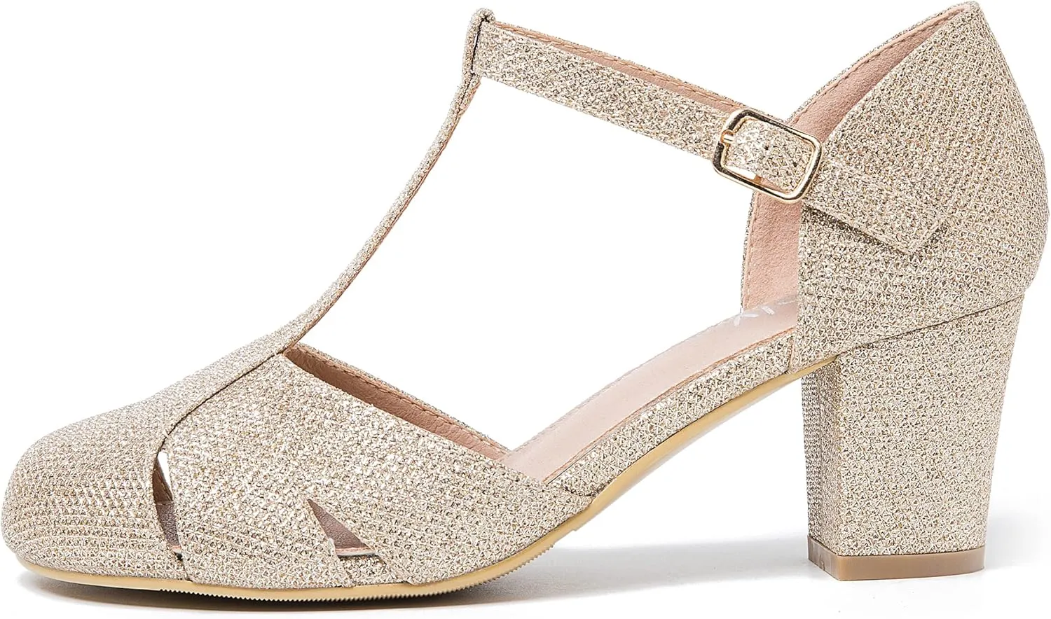 Womens T Strap Mary Jane Shoes Chunky Block Heel Cut Out Ankle Strap Buckle Dress Dance Pumps