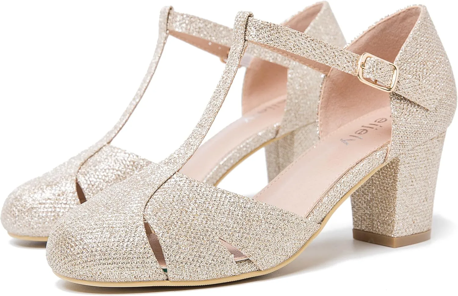 Womens T Strap Mary Jane Shoes Chunky Block Heel Cut Out Ankle Strap Buckle Dress Dance Pumps