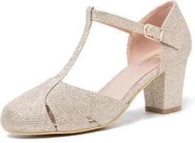 Womens T Strap Mary Jane Shoes Chunky Block Heel Cut Out Ankle Strap Buckle Dress Dance Pumps