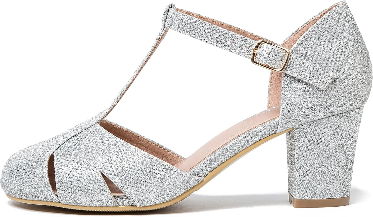 Womens T Strap Mary Jane Shoes Chunky Block Heel Cut Out Ankle Strap Buckle Dress Dance Pumps