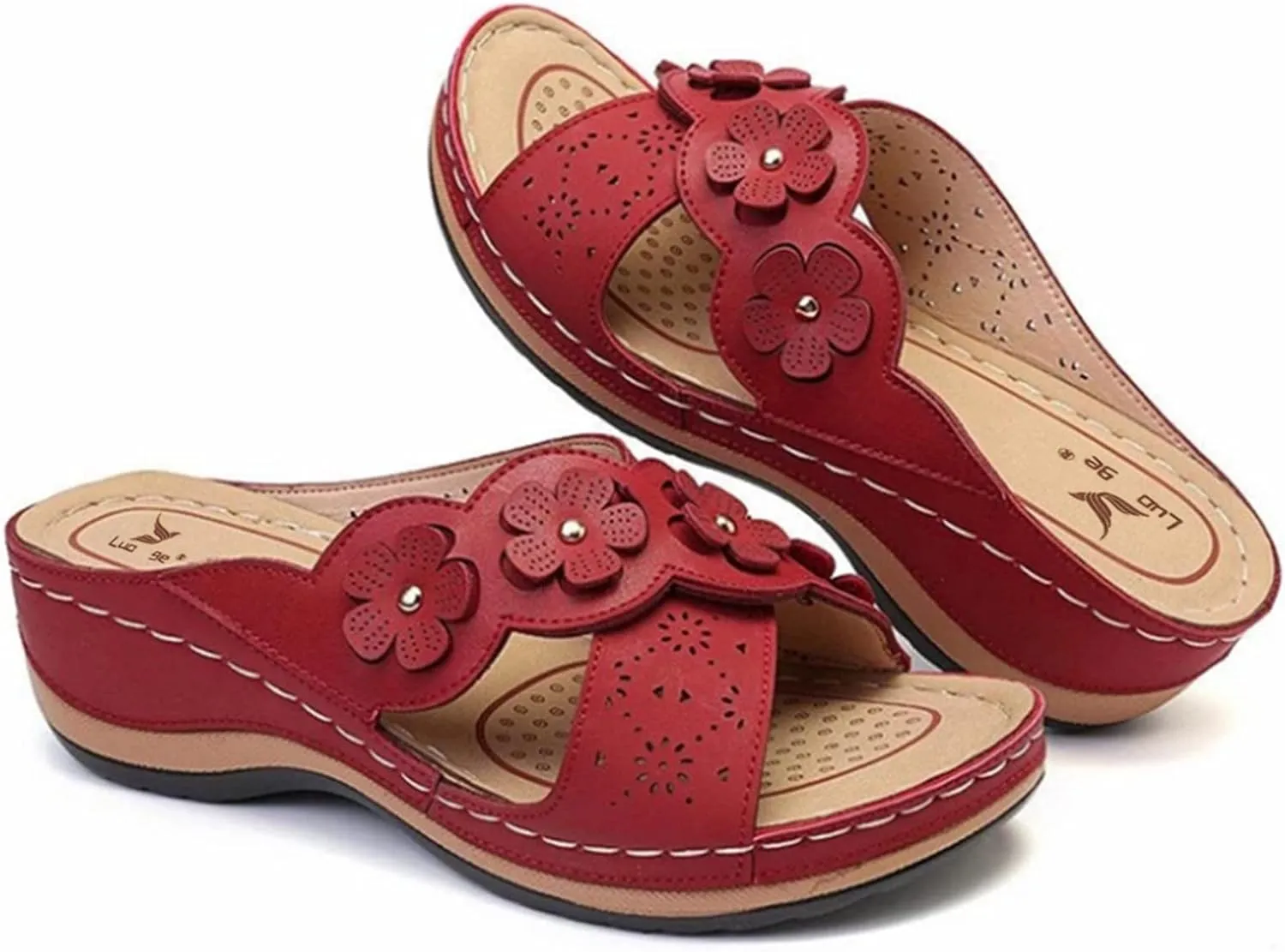 Womenyiaor Orthopedic Sandals with Arch Support Flip Flops for Women Wedge Comfortable Walking Cushion Footbed Platform Dressy Summer Slip on Thong Casual Shoes (b-Red, 8)
