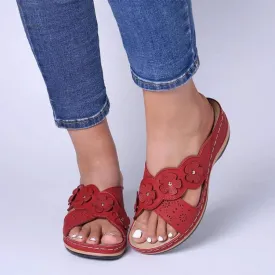Womenyiaor Orthopedic Sandals with Arch Support Flip Flops for Women Wedge Comfortable Walking Cushion Footbed Platform Dressy Summer Slip on Thong Casual Shoes (b-Red, 8)