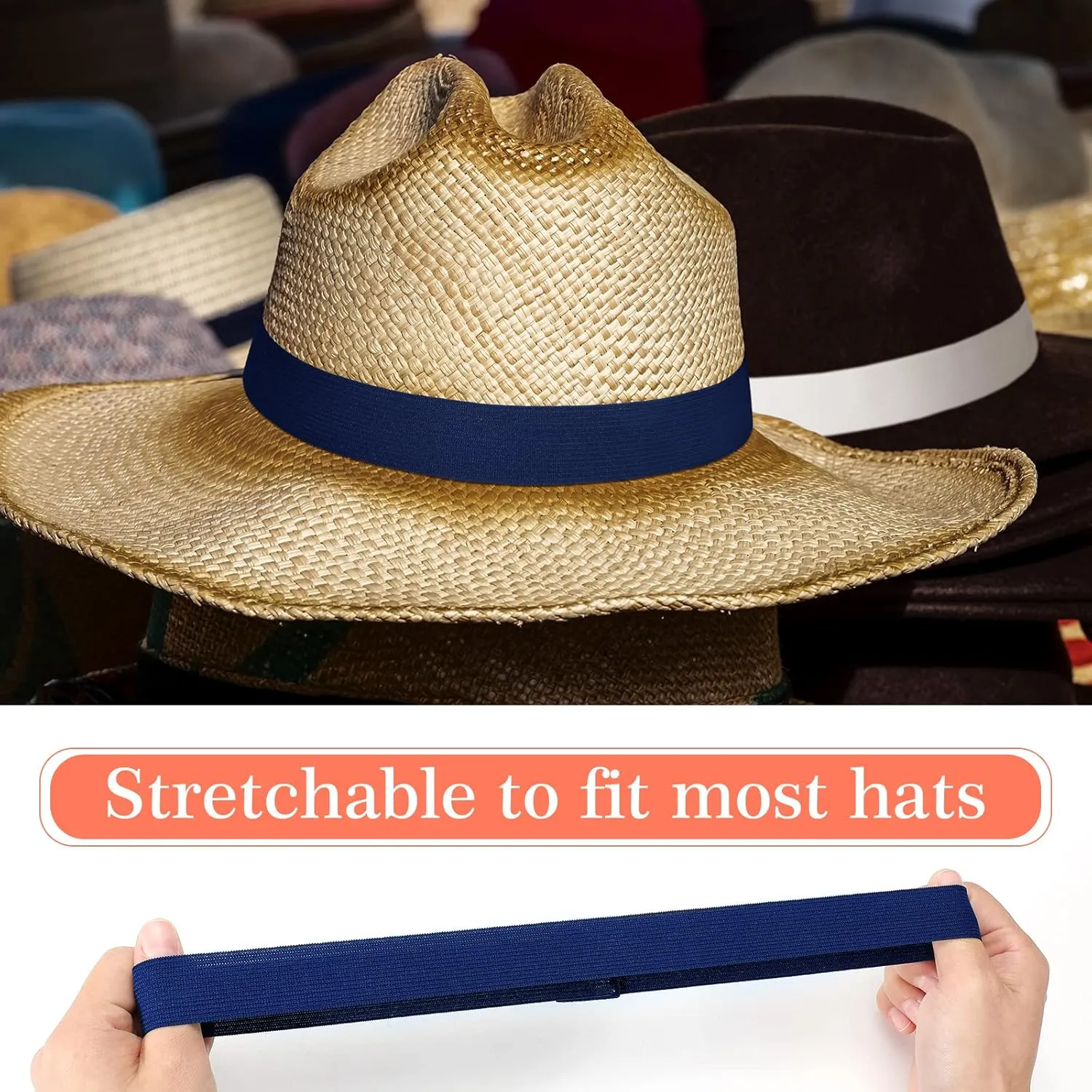 Xuhal 12 Pieces Stretchable Hat Band Ribbon Panama Western Cowboy Hat Bands for Women Men Straw Accessories