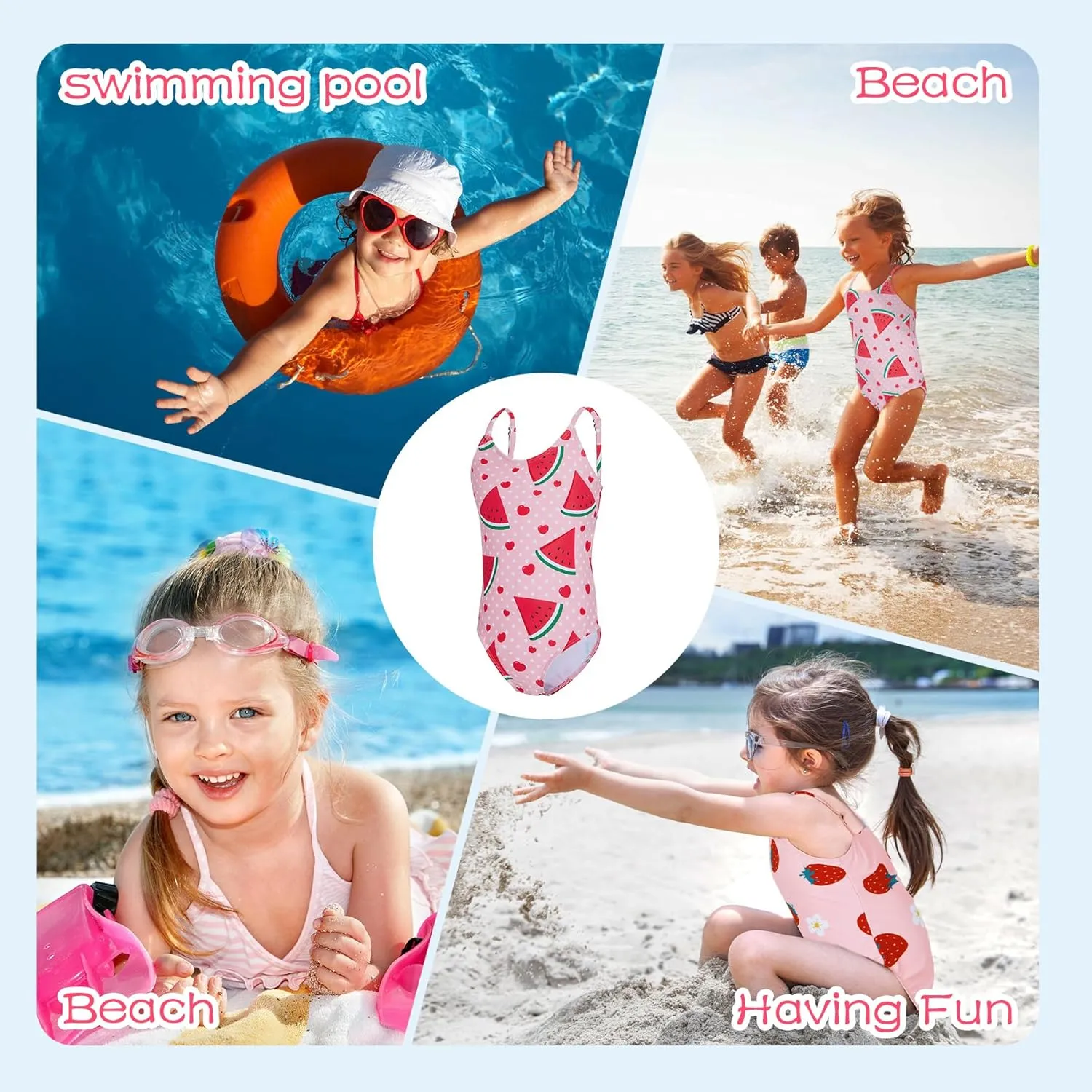 Zando Toddler One Piece Swimsuits Girls Beach Bathing Suit Kids Cute Swimwear Quick Dry 1-10 Years